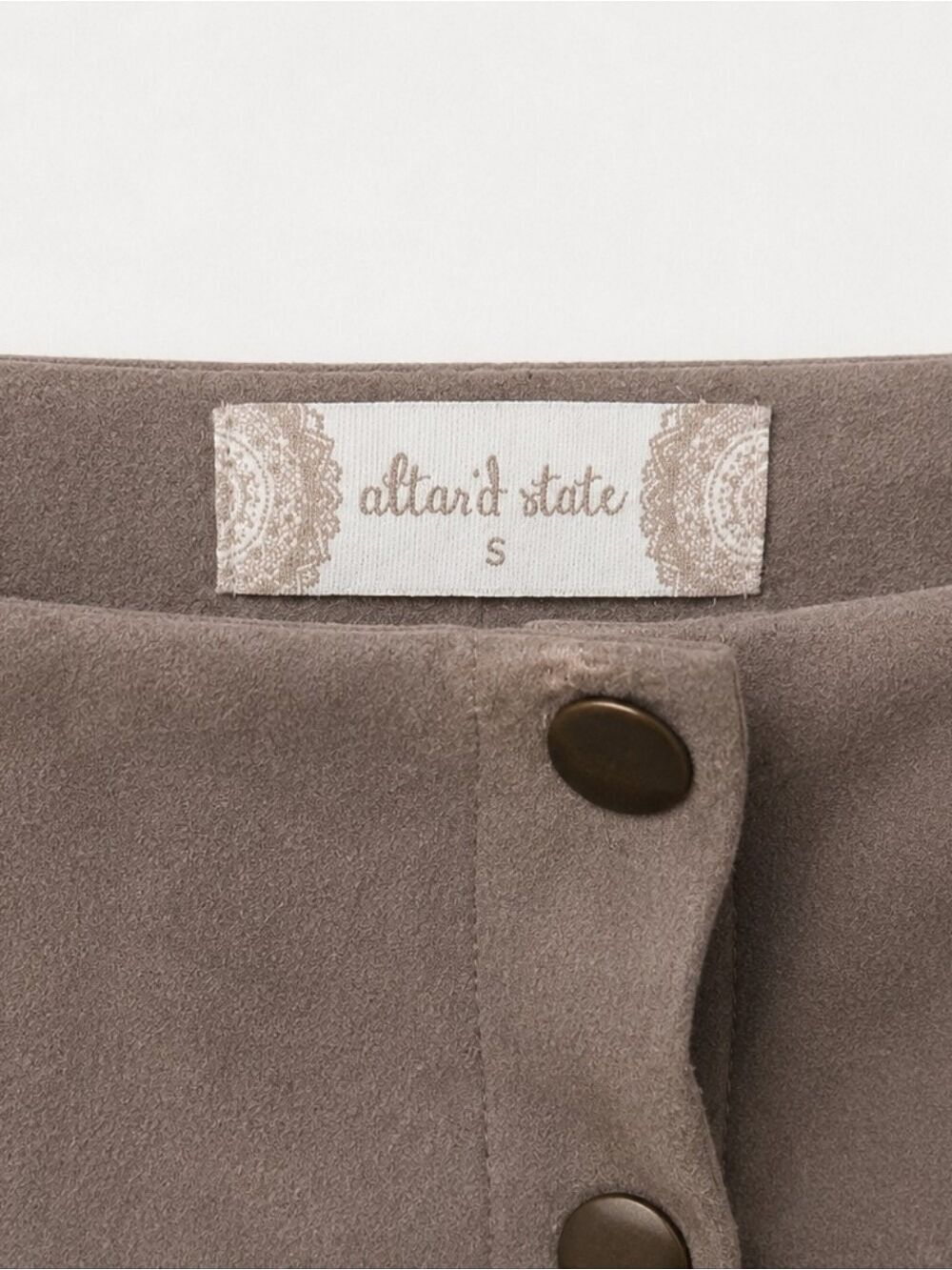 Beige Suede Button Up Mini Skirt - Picture 2 of 4